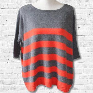 Cremieux Boxy Stripe Oversized Gray Orange Sweater